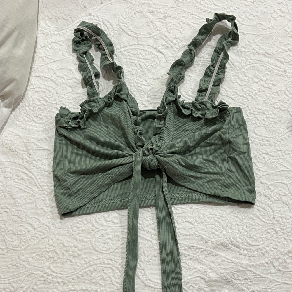 Fashion Nova Olive Ruffled Crop Top